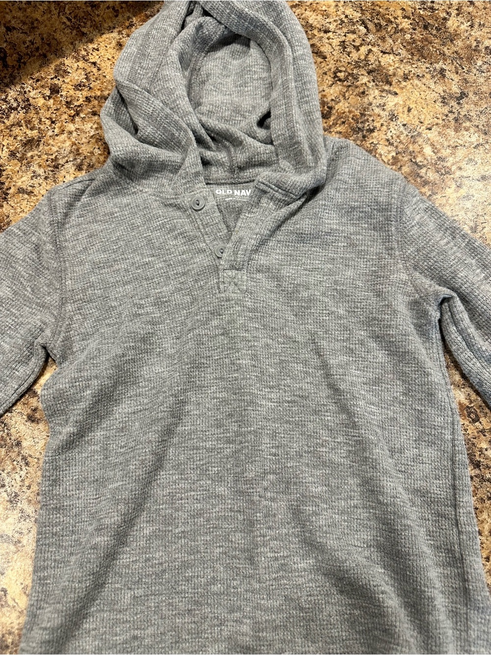 Old Navy Gray Waffle-Knit Hooded Henley